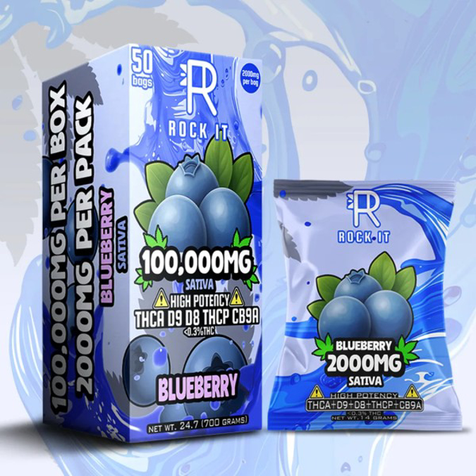 Picture of ROCK IT 2000MG PER BAG THCA D9 D8 THCP CB9A 50CT   BLUEBERRY SATIVA