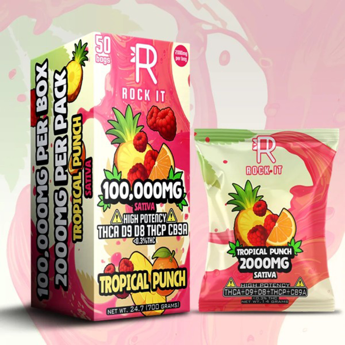 Picture of ROCK IT 2000MG PER BAG THCA D9 D8 THCP CB9A 50CT   TROPICAL PUNCH SATIVA