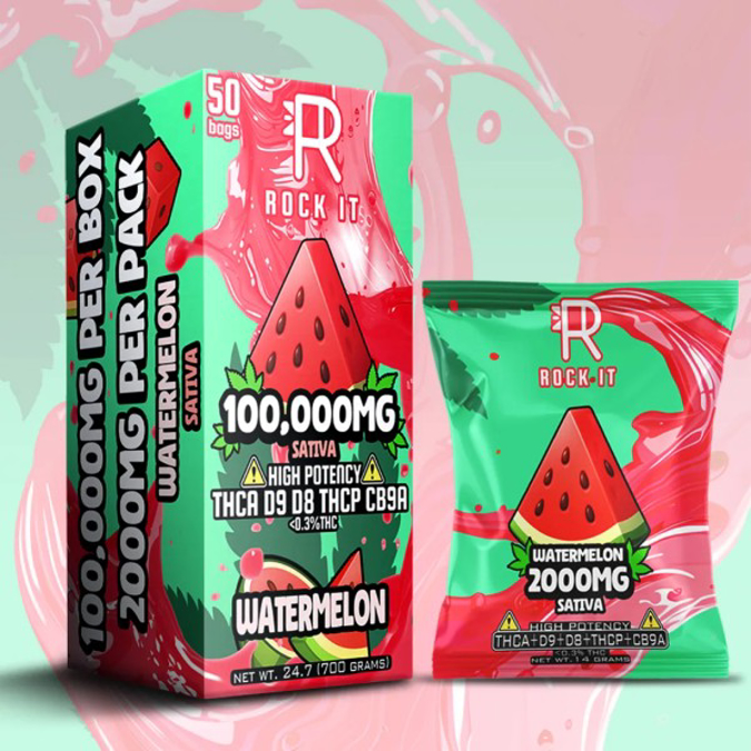 Picture of ROCK IT 2000MG PER BAG THCA D9 D8 THCP CB9A 50CT   WATERMELON SATIVA