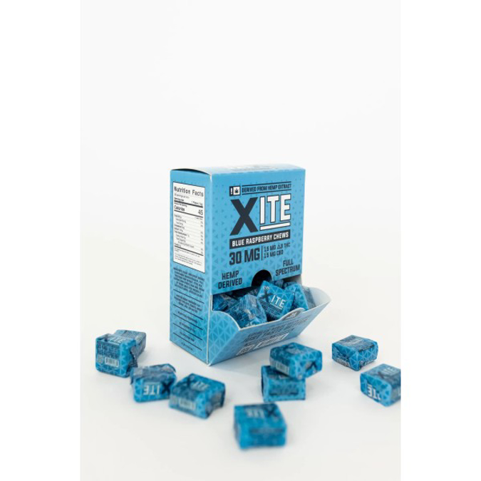 Picture of XITE 30MG (15MG DELTA 9 THC + CBD) - BLUE RASPBERRY CHEWS