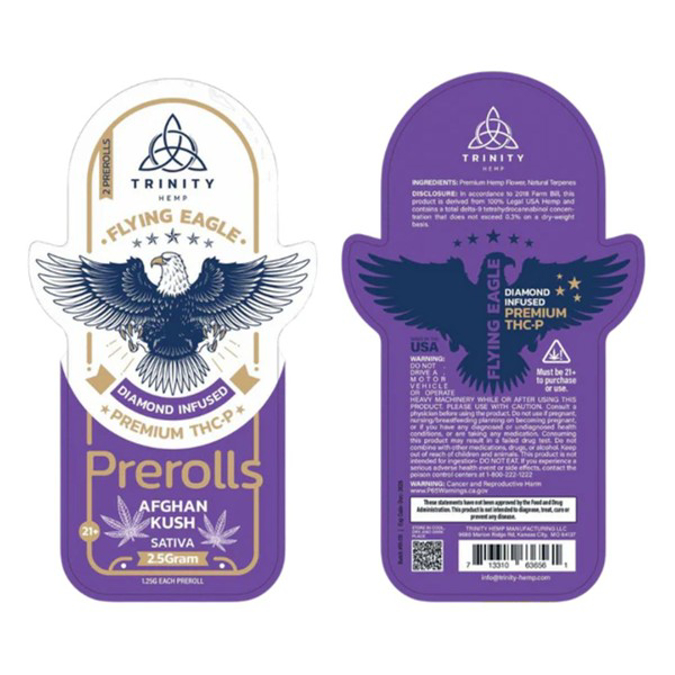 Picture of TRINITY FLYING EAGLE DIAMOND INFUSED FLOWER PRE ROLLS 3G - AFGHAN KUSH (SATIVA)