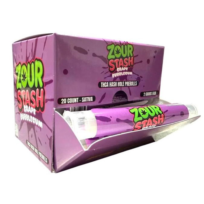 Picture of ZOUR STASH THCP HASH HOLES 2G PRE ROLLS 20CT - GRAPEBUBBLEGUM