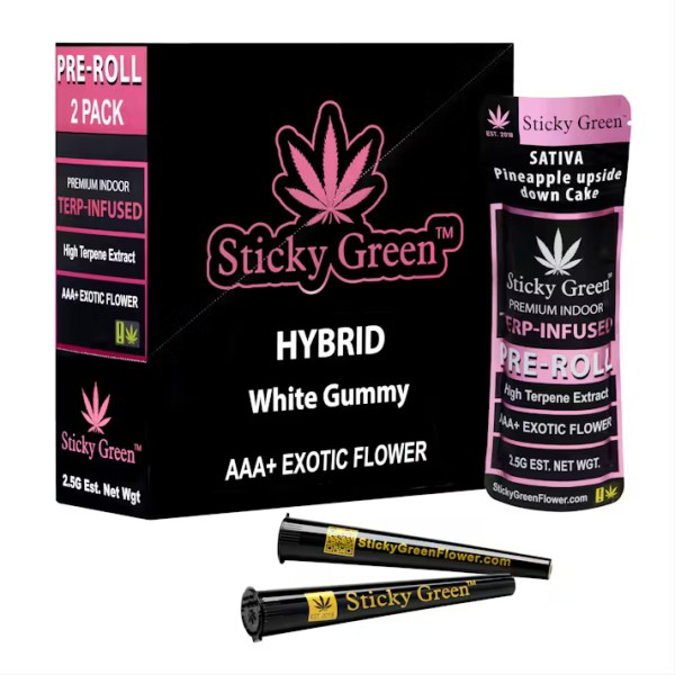 Picture of STICKY GREEN 2CT PRE ROLL PREMIUM INDOOR TERP INFUSED - WHITE GUMMY HYBRID