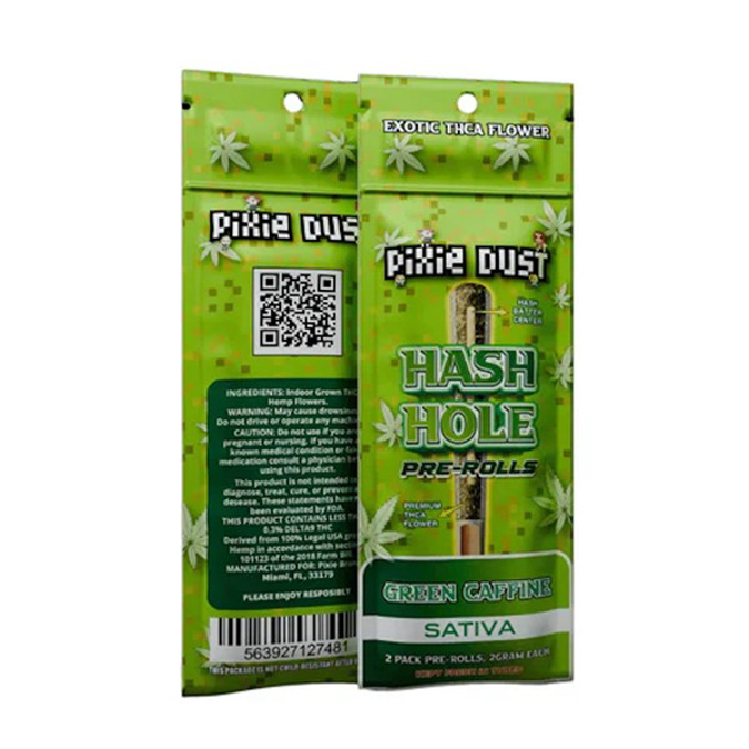 Picture of PIXIE DUST HASH HOLE 2pk PRE-ROLL THC-A PREMIUM 2gm 10pk - GREEN CAFFINE SATIVA