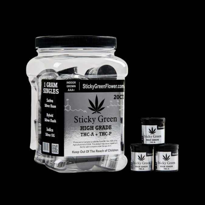 Picture of STICKY GREEN THC-A INDOOR AAA+ FLOWER 1gm 20CT JAR - HIGH GRADE (SILVER)