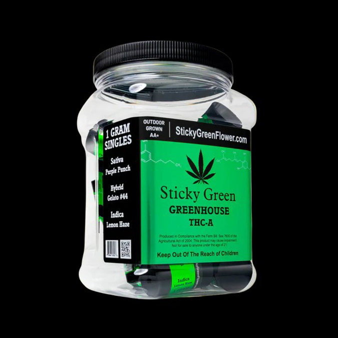 Picture of STICKY GREEN THC-A FLOWER 1gm 20CT JAR - GREENHOUSE (GREEN)