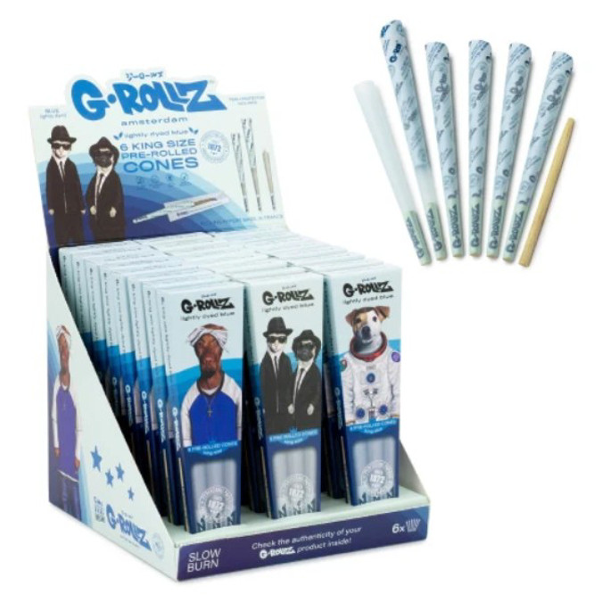 Picture of G ROLLZ KS LIGHTLY DYED BLUE PRE ROLLED SINGLE CONES 7C PCS IN DISPLAY