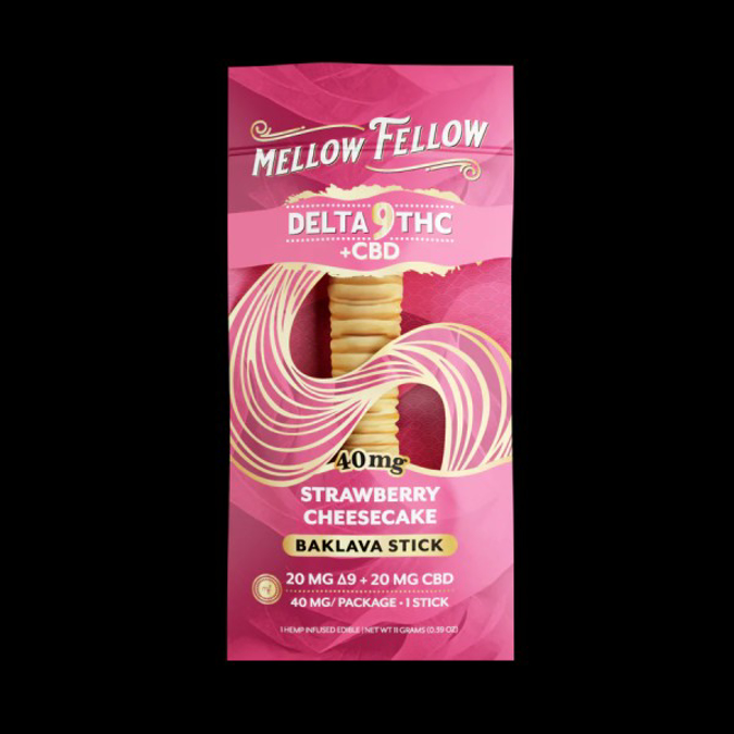 Picture of MELLOW FELLOW BAKLAVA STICKS 1pc EDIBLES 40mg DELTA-9 + CBD - STRAWBERRY CHEESECAKE 40ct