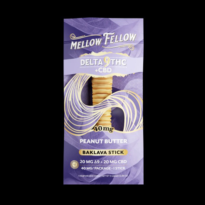 Picture of MELLOW FELLOW BAKLAVA STICKS 1pc EDIBLES 40mg DELTA-9 + CBD - PEANUT BUTTER 40ct