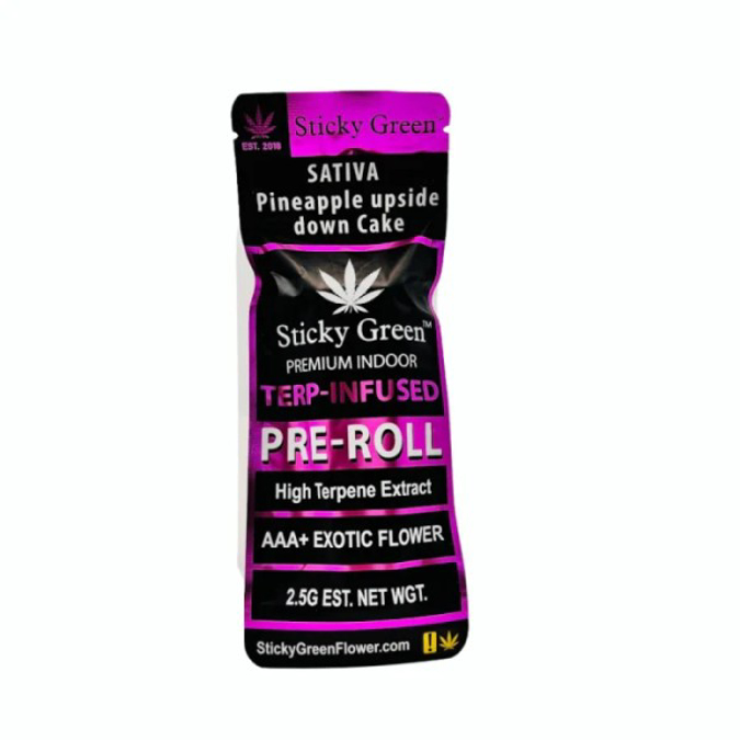 Picture of STICKY GREEN 2CT PRE ROLL PREMIUM INDOOR TERP INFUSED   PINEAPPLE UPSIDE DOWN CAKE SATIVA