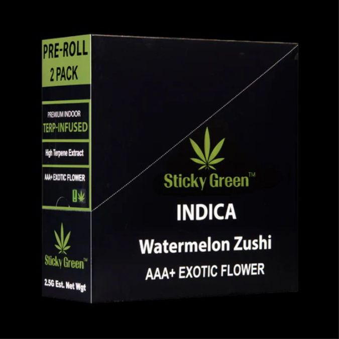 Picture of STICKY GREEN 2CT PRE ROLL PREMIUM INDOOR TERP INFUSED   WATERMELON ZUSHI INDICA