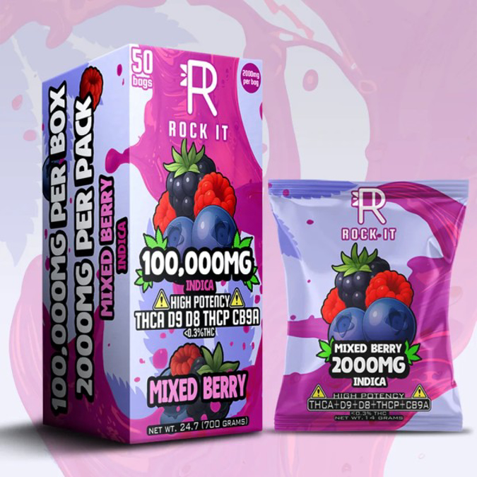 Picture of ROCK IT 2000MG PER BAG THCA D9 D8 THCP CB9A 50CT   MIXED BERRY (INDICA)