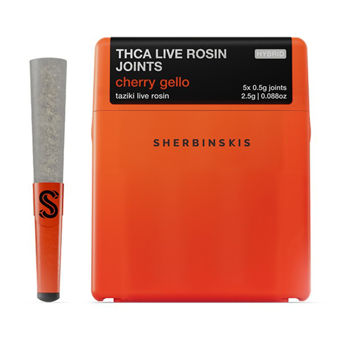 Picture of SHERBINSKIS THCA LIVE ROSIN JOINTS 5CT 0.5G - CHERRY GELLO (HYBRID)