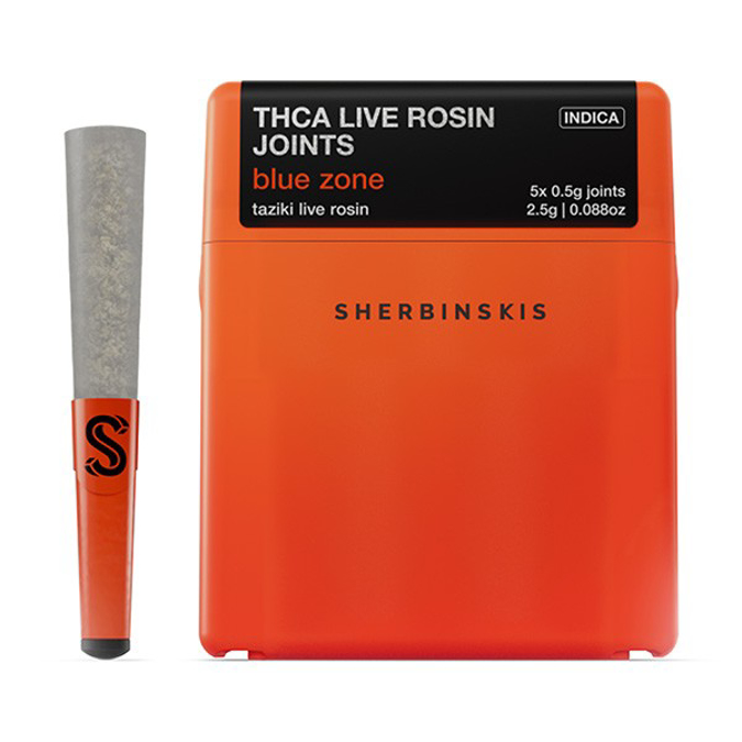 Picture of SHERBINSKIS THCA LIVE ROSIN JOINTS 5CT 0.5G - BLUE ZONE (INDICA)