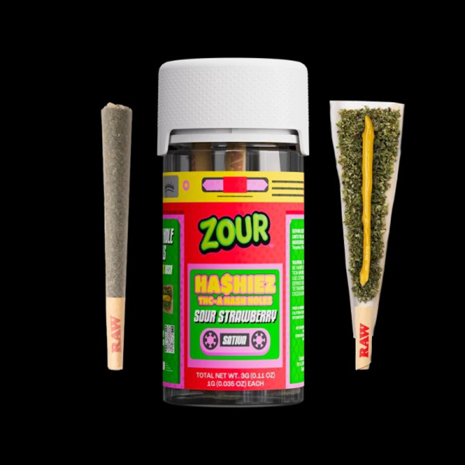 Picture of ZOUR STASH THCA HA$HIEZ 1G PRE ROLLS - SOUR STRAWBERRY (SATIVA)
