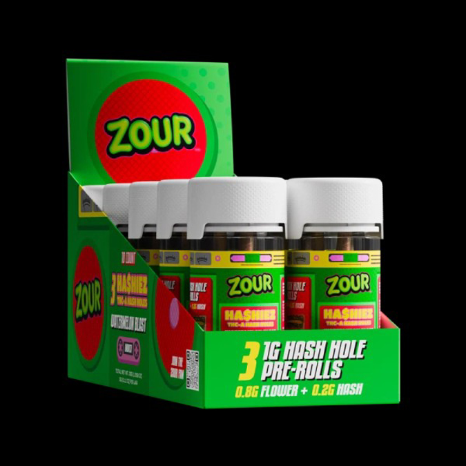 Picture of ZOUR STASH THCA HA$HIEZ 1G PRE ROLLS - WATERMELON BLAST (INDICA)