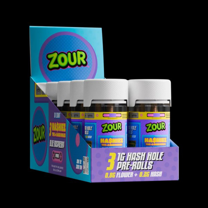 Picture of ZOUR STASH THCA HA$HIEZ 1G PRE ROLLS - BLUE RASPBERRY (HYBRID)