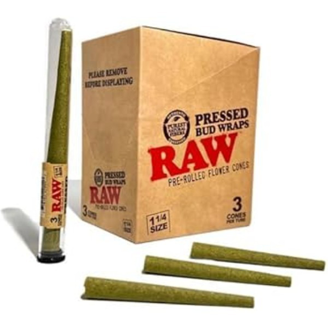 Picture of RAW PRESSED BUD WRAPS PREROLLED CONES 1 1/4 SIZE 3PC