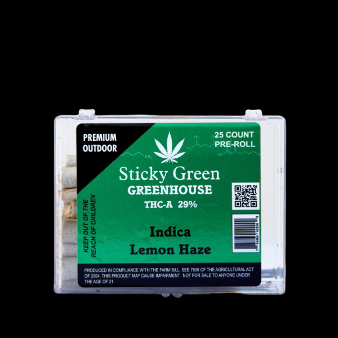 Picture of STICKY GREEN PRE ROLL 2CT AA+ THCA 2.5G - GREENHOUSE LEMON HAZE (INDICA)