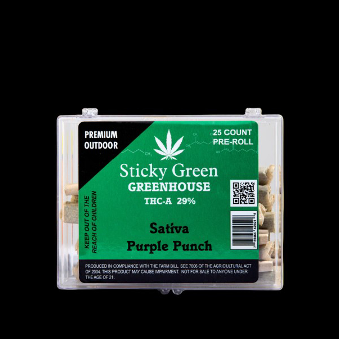 Picture of STICKY GREEN PRE ROLL 2CT AA+ THCA 2.5G - GREENHOUSE PURPLE PUNCH (SATIVA)