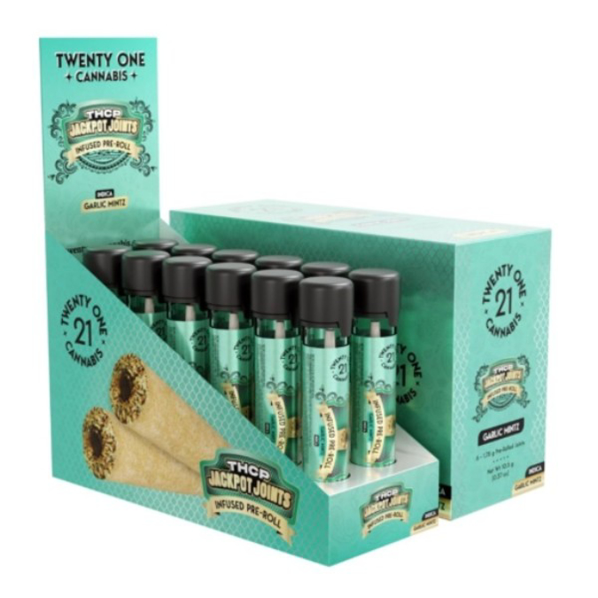 Picture of TWENTY ONE CANNABIS THCP JACKPOT JOINTS PRE ROLLS 1.7G - GARLIC MINTZ (INDICA)