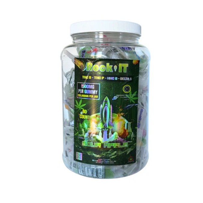 Picture of ROCK IT THCB THCP HHCO D8 1500MG GUMMIES 80CT - SOUR APPLE