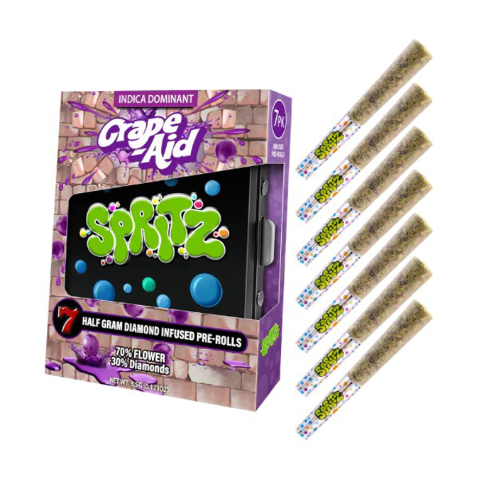 Picture of SLUGGERS HIT SPRITZ 7PK INFUSED PRE ROLLS 12PK - GRAPE AID