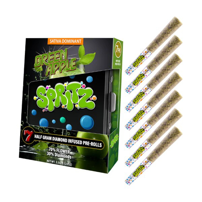 Picture of SLUGGERS HIT SPRITZ 7PK INFUSED PRE ROLLS 12PK - GREEN APPLE