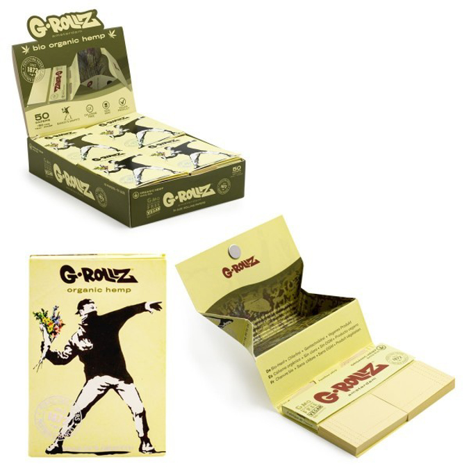 Picture of G ROLLZ BANKSY GRAFFITI ORGANIC HEMP EXTRA THIN 50 KS PAPER 24CT
