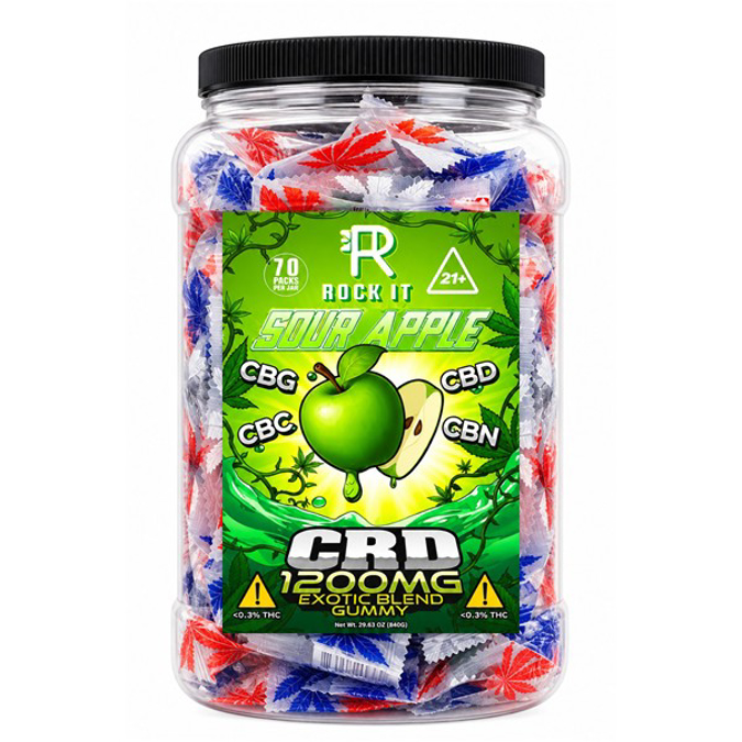 Picture of ROCK IT 1200MG CRD THC GUMMIES 70CT JARS -  SOUR APPLE