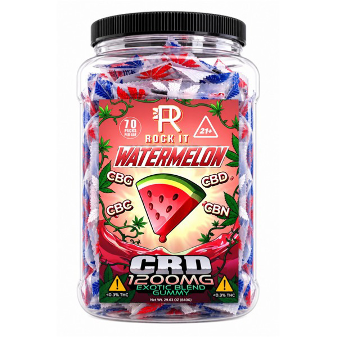 Picture of ROCK IT 1200MG CRD THC GUMMIES 70CT JARS -  WATERMELON