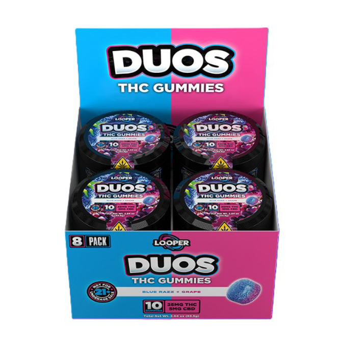 Picture of DUOS LOOPER THC GUMMIES 30MG - BLUE RAZZ + GRAPE