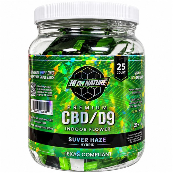 Picture of HI ON NATURE CBD D9 1G FLOWER 25CT JAR - SUVER HAZE (HYBRID)