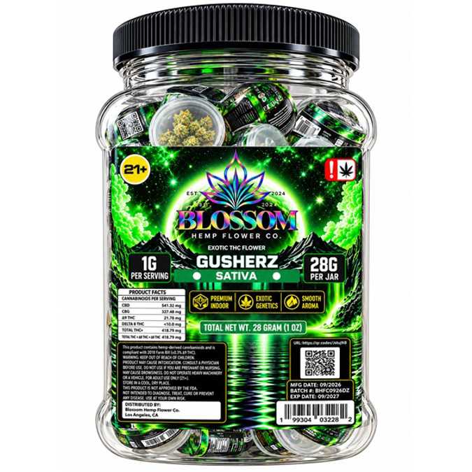 Picture of BLOSSOM THC FLOWER 1G 28CT JAR - GUSHERZ (SATIVA)