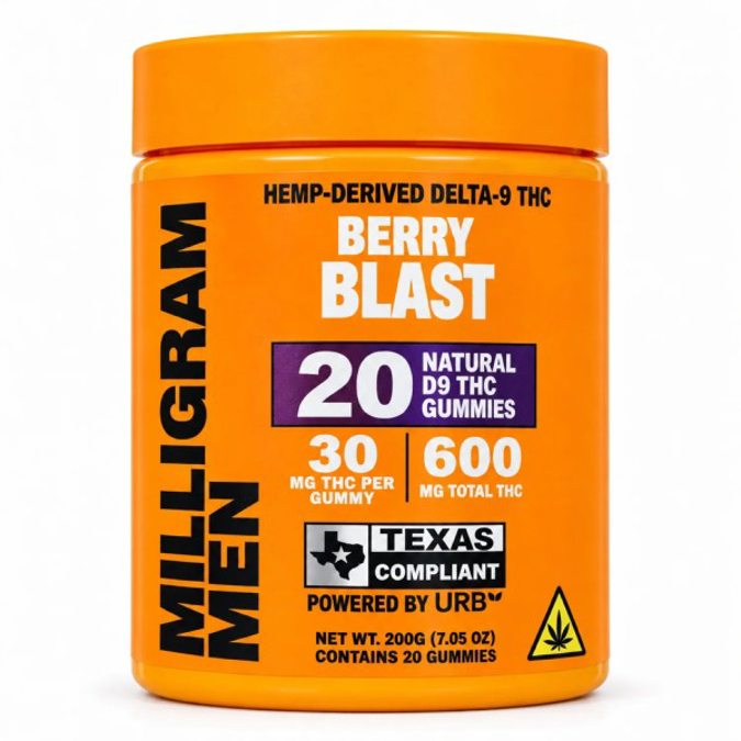 Picture of MILLIGRAM MEN D9 THC GUMMIES 30MG 20CT JAR - BERRY BLAST