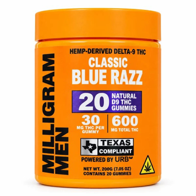 Picture of MILLIGRAM MEN D9 THC GUMMIES 30MG 20CT JAR - CLASSIC BLUE RAZZ